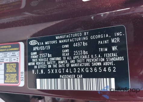 2019 Kia Optima Lx/S из США, поврежденный, VIN 5XXGT4L32KG365462